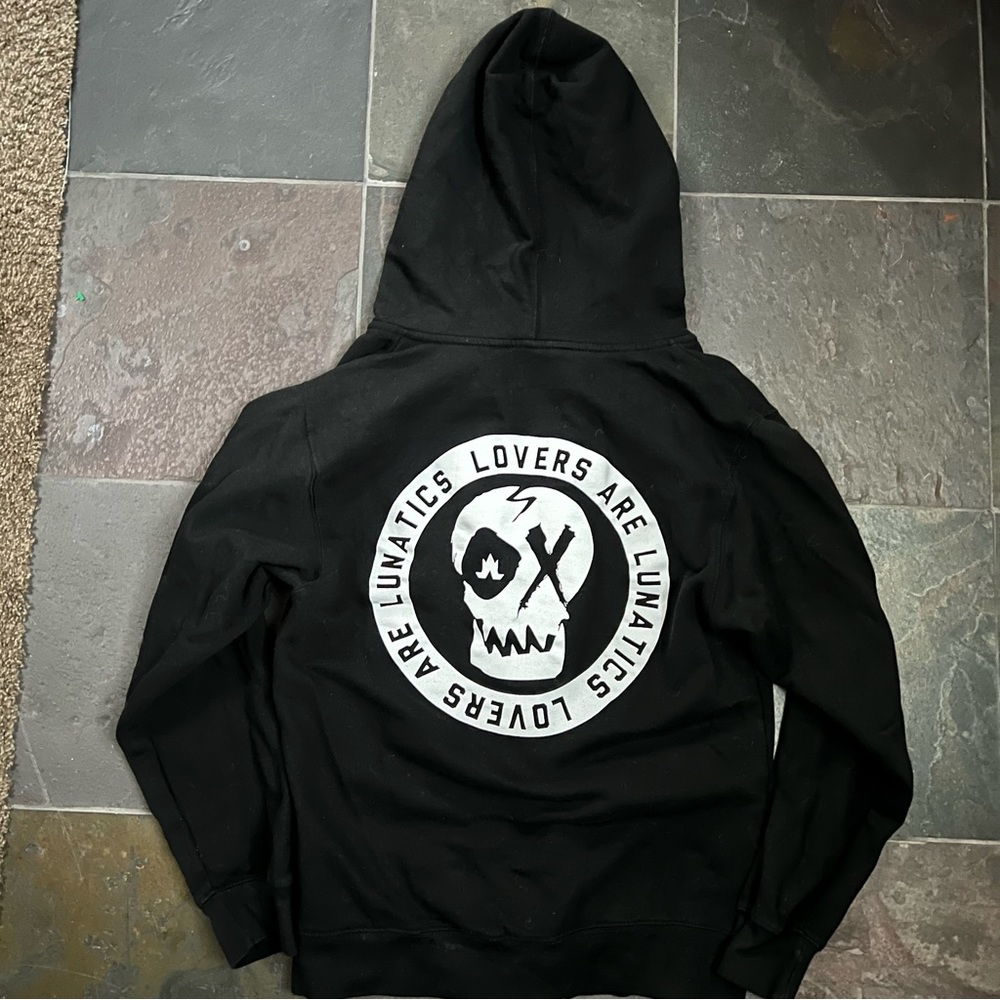 Lovers Are Lunatics Graphic Skull Black Zipper Hoodie